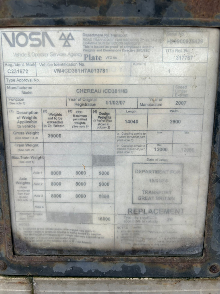 Chereau 2007 Vector 1800 – CBT230R - Kølevogn sættevogn: billede 2 Chereau 2007 Vector 1800 – CBT230R - Kølevogn sættevogn: billede 2