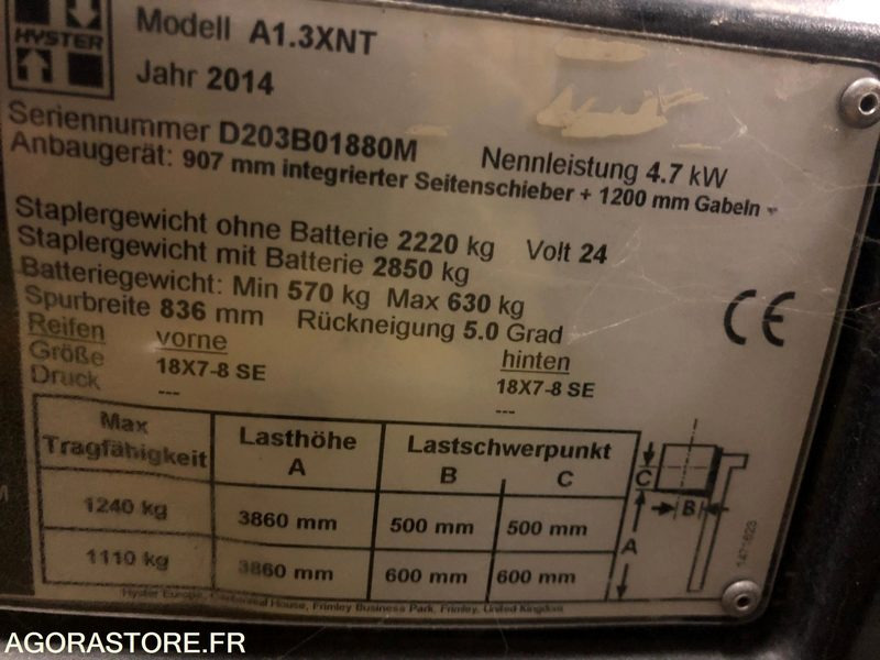 Chariot frontal 3 roues 2014 - Hyster A1.3 XNT - El gaffeltruck: billede 5 Chariot frontal 3 roues 2014 - Hyster A1.3 XNT - El gaffeltruck: billede 5
