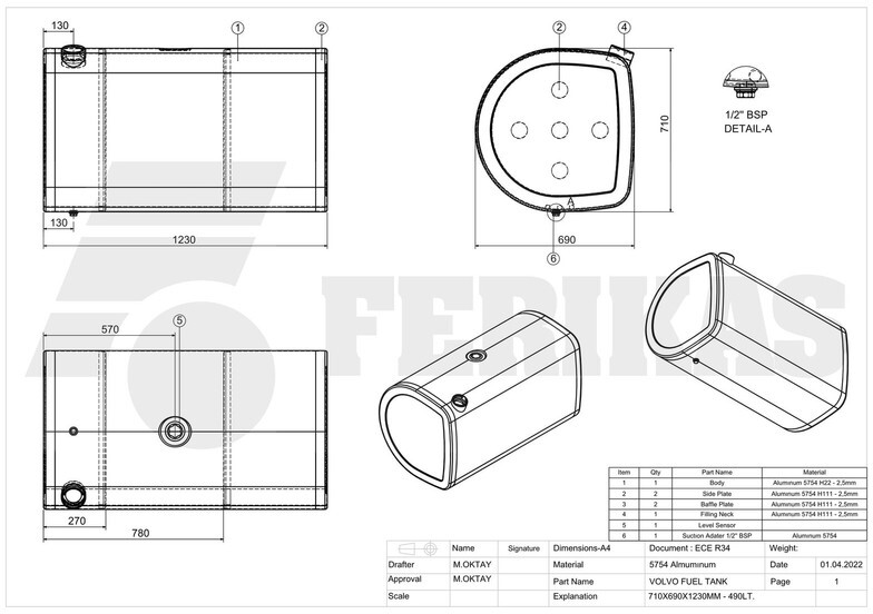 Ny Brændstoftank for Lastbil Volvo New aluminum fuel tank 490L: billede 7 Ny Brændstoftank for Lastbil Volvo New aluminum fuel tank 490L: billede 7
