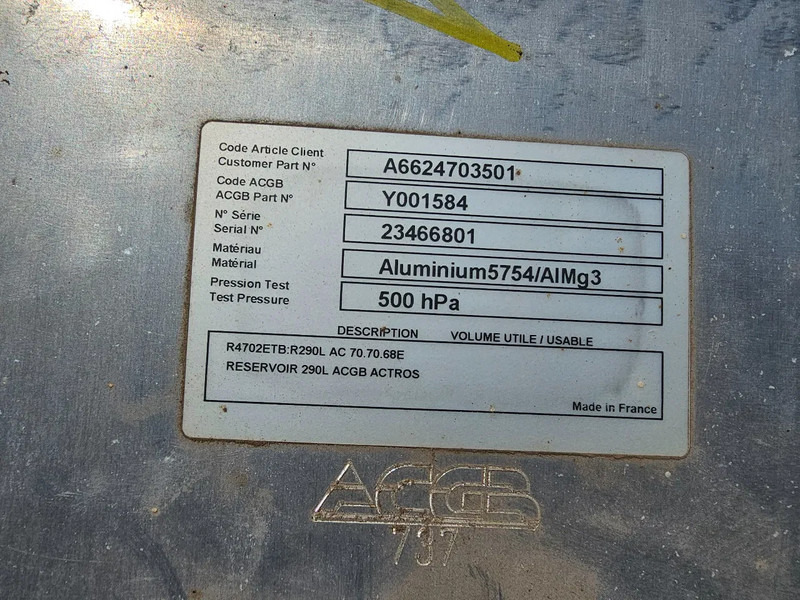 ACGB 787 Mercedes Actros - A6624703501 - Dieseltank 290 Liter - Brændstoftank for Lastbil: billede 5 ACGB 787 Mercedes Actros - A6624703501 - Dieseltank 290 Liter - Brændstoftank for Lastbil: billede 5