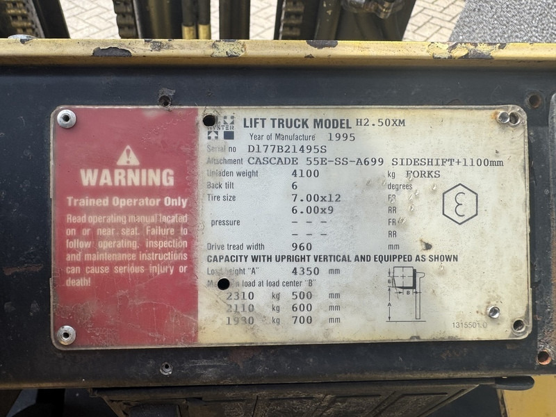 Gas gaffeltruck Hyster H2.50XM Triplo 470 Freelift / Sideshift LPG 1995: billede 15