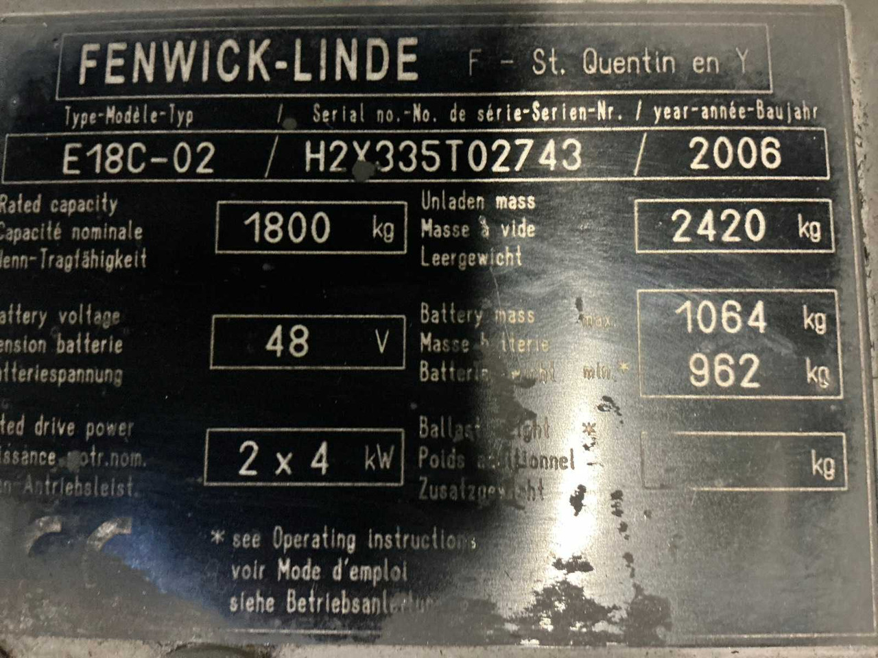 2006 LINDE-FENWICK E18C-02 FORKLIFT - Gaffeltruck: billede 2 2006 LINDE-FENWICK E18C-02 FORKLIFT - Gaffeltruck: billede 2