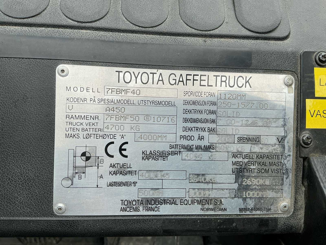 2006 TOYOTA 7FBMF40 FORKLIFT - Gaffeltruck: billede 3 2006 TOYOTA 7FBMF40 FORKLIFT - Gaffeltruck: billede 3