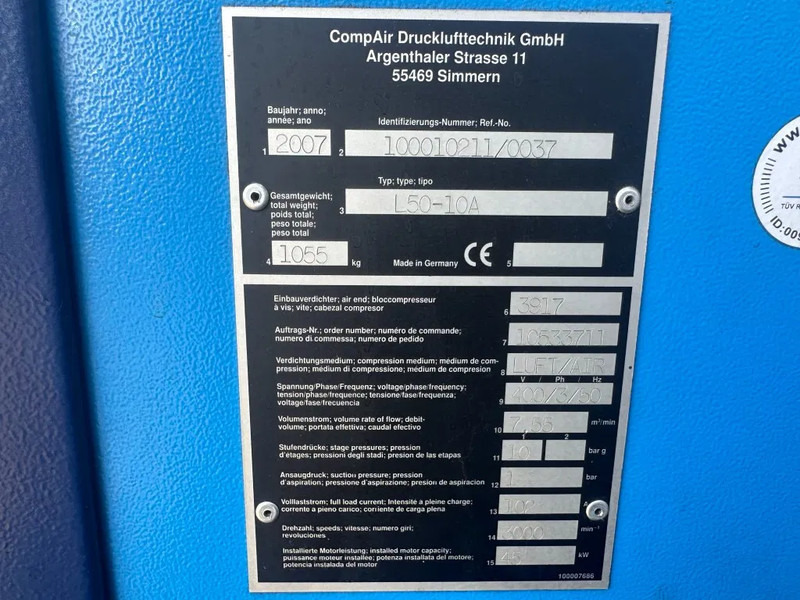 Compair L50 - 10A 45 kW 7.55 m3 / min 10 Bar Elektrische Schroefcompressor - Luftkompressor: billede 2 Compair L50 - 10A 45 kW 7.55 m3 / min 10 Bar Elektrische Schroefcompressor - Luftkompressor: billede 2