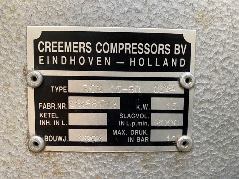 Creemers RCN 15-60 15 kW 2000 L / min 10 Bar Elektrische Schroefcompressor - Luftkompressor: billede 4 Creemers RCN 15-60 15 kW 2000 L / min 10 Bar Elektrische Schroefcompressor - Luftkompressor: billede 4