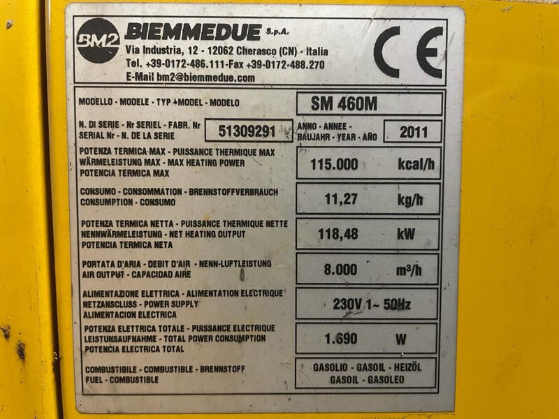 Dieselheater Air to Air SM 460M 119 kW - 8000 m3 / h Diesel Heater Kachel - Entreprenør varmeblæser: billede 3 Dieselheater Air to Air SM 460M 119 kW - 8000 m3 / h Diesel Heater Kachel - Entreprenør varmeblæser: billede 3