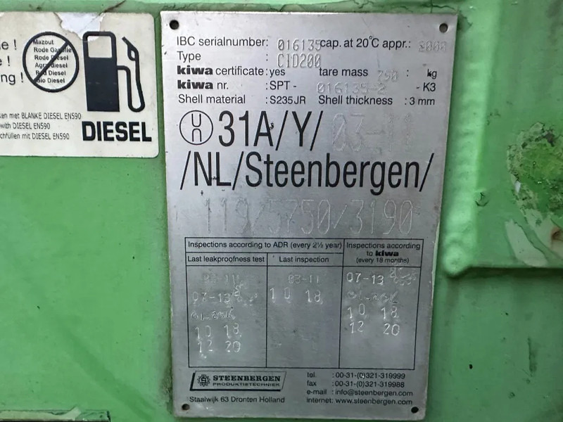 Kiwa IBC Steenbergen 2000 liter Dieseltank met handpomp Milieutank - Lagertank: billede 3 Kiwa IBC Steenbergen 2000 liter Dieseltank met handpomp Milieutank - Lagertank: billede 3