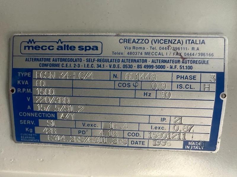 Strømgenerator VM Mecc Alte Spa 60 kVA noodstroom generatorset aggregaat 499 hours: billede 16