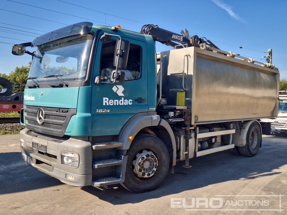 2011 Mercedes Axor 1824L 4x2, MKG Crane, Grapple, Stamps, Stainless Steel Tiltable Container, Stainless Steel Hydraulic Top Covers, Automatic Gearbox, Airco (German Reg. Docs. Available) - Tipvogn lastbil: billede 1 2011 Mercedes Axor 1824L 4x2, MKG Crane, Grapple, Stamps, Stainless Steel Tiltable Container, Stainless Steel Hydraulic Top Covers, Automatic Gearbox, Airco (German Reg. Docs. Available) - Tipvogn lastbil: billede 1
