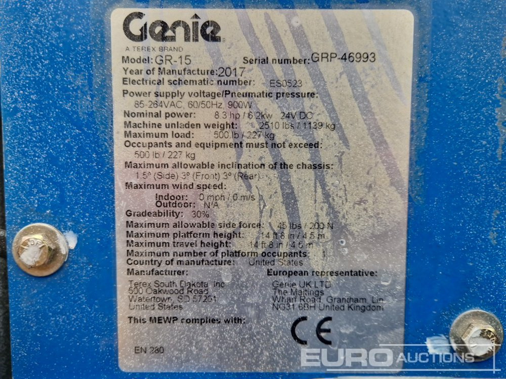 Søjlelift 2017 Genie GR-15: billede 22 Søjlelift 2017 Genie GR-15: billede 22