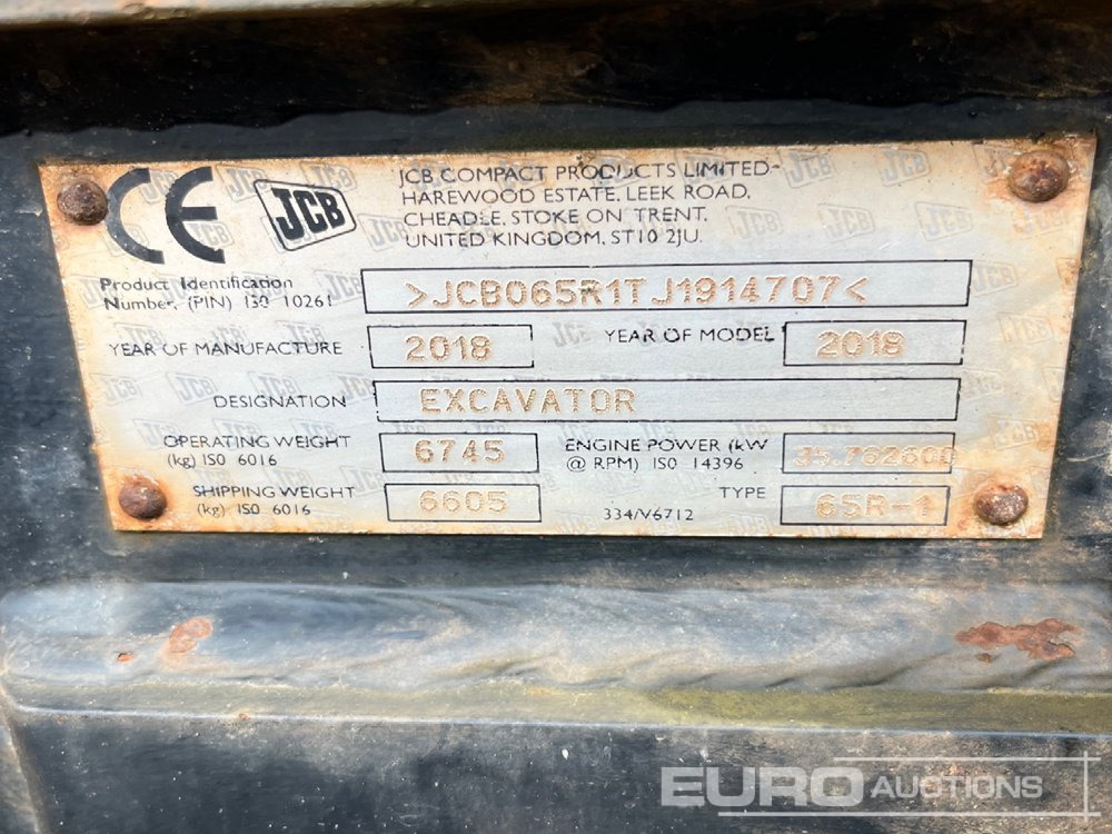 Minigravemaskine 2018 JCB 65R-1: billede 15