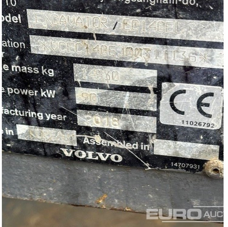 Bæltegravemaskine 2018 Volvo EC140EL: billede 8