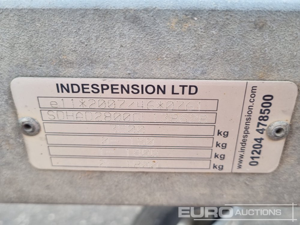 Maskintrailer Indespension 3.5 Ton Twin Axle Plant Trailer, Ramp: billede 22
