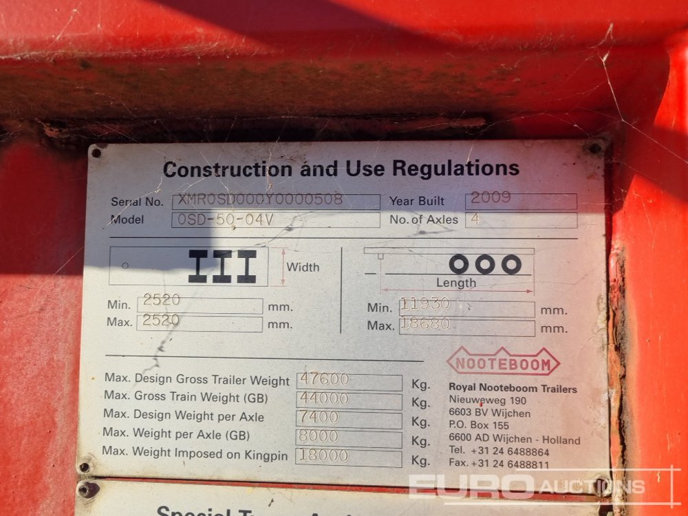 Lastbil med lad Nooteboom 4 Axle Extendable Low Loader Trailer, Twin Axle Rear Steer, Out Riggers: billede 38
