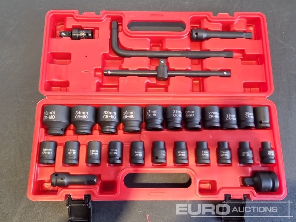 Unused Boss 1/2" 28pc Pneumatic Short Sleeve Socket Set, 3" Connecting Rod, 5" Connecting Rod Universal Joint, 10" Sliding Rod, 10" Bending Rod Adapter 3/4"-1/2" - Bygningsudstyr: billede 4 Unused Boss 1/2" 28pc Pneumatic Short Sleeve Socket Set, 3" Connecting Rod, 5" Connecting Rod Universal Joint, 10" Sliding Rod, 10" Bending Rod Adapter 3/4"-1/2" - Bygningsudstyr: billede 4