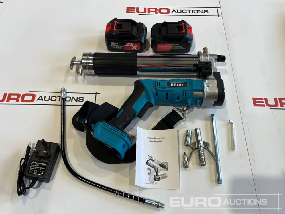 Bygningsudstyr Unused Boss 21 Volt Lithium Battery Cordless Grease Gun, 2 Batteries, Charger, Case, Shoulder Strap, Extension Pieces and Fittings: billede 13 Bygningsudstyr Unused Boss 21 Volt Lithium Battery Cordless Grease Gun, 2 Batteries, Charger, Case, Shoulder Strap, Extension Pieces and Fittings: billede 13