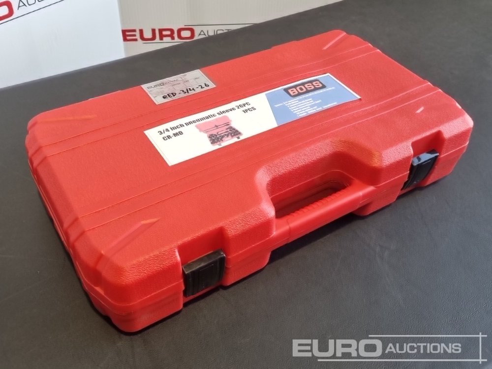 Unused Boss 3/4" 26pc Heavy Duty Pneumatic Socket Set, 4" Connecting Rod, 8" Connecting Rod Quick Ratchet Wrench, 20" Sliding Road, L Handle Sliding Head Extension Bar - Bygningsudstyr: billede 1 Unused Boss 3/4" 26pc Heavy Duty Pneumatic Socket Set, 4" Connecting Rod, 8" Connecting Rod Quick Ratchet Wrench, 20" Sliding Road, L Handle Sliding Head Extension Bar - Bygningsudstyr: billede 1